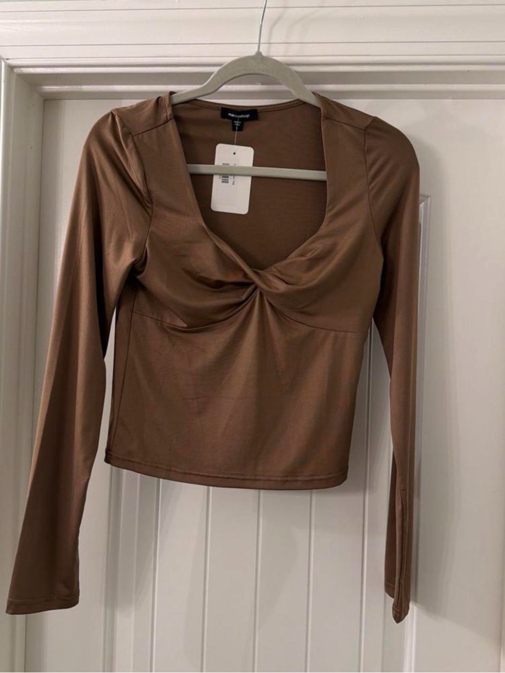 New Look Chocolate Brown Twist-Front Long Sleeve Top